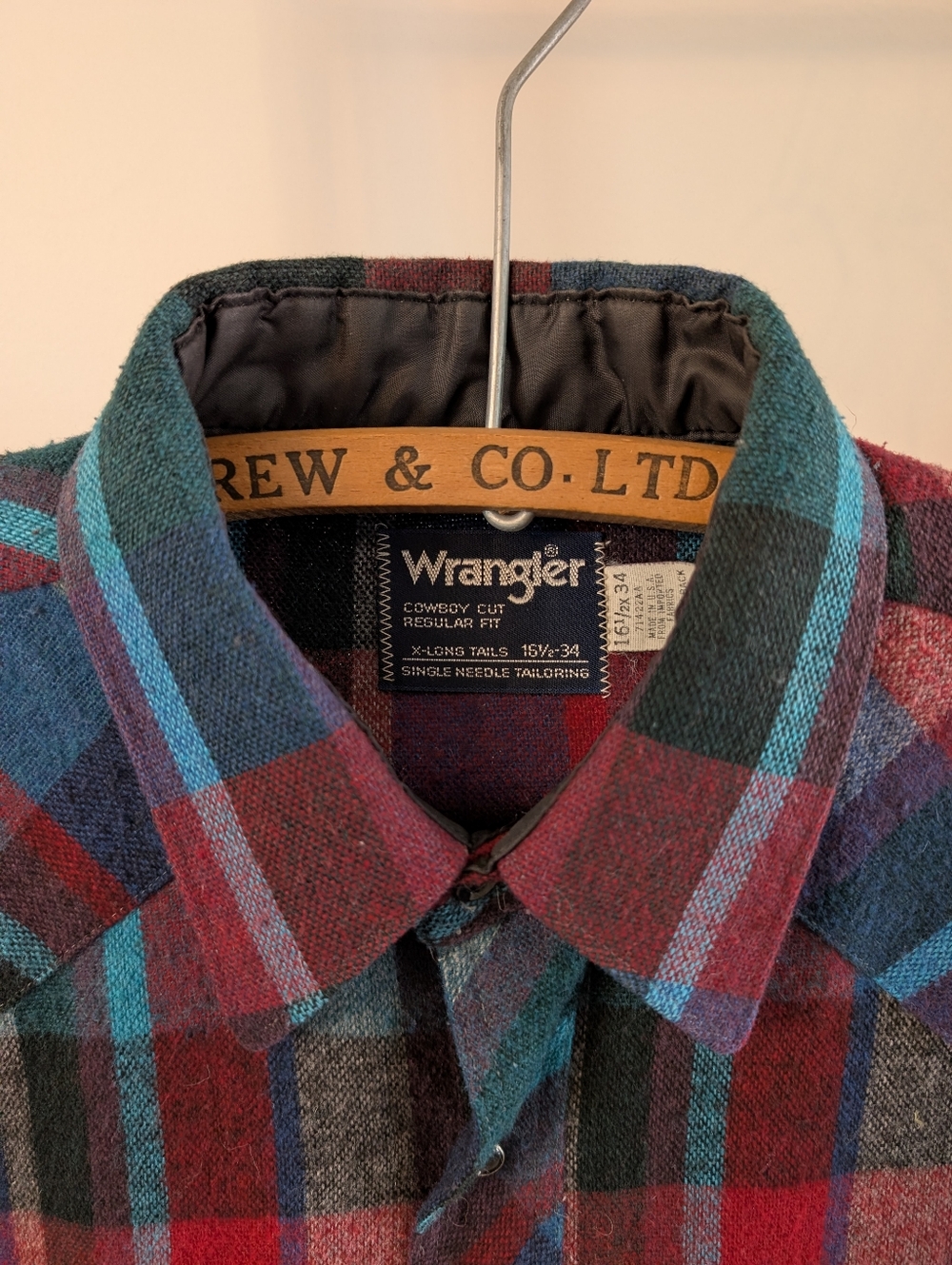 80s "Wrangler - Cowboy Cut - Regular Fit" Multicolor Plaid Western Flannel Shirt - Picture 6 of 10